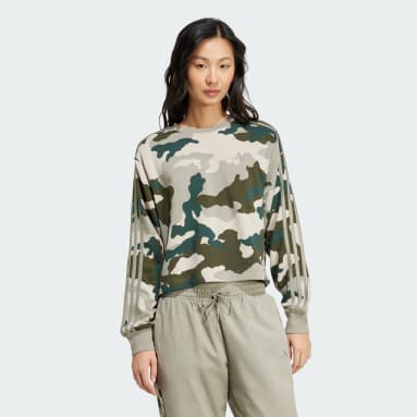 Essentials 3-Stripes Camo-Print Cropped Sweatshirt