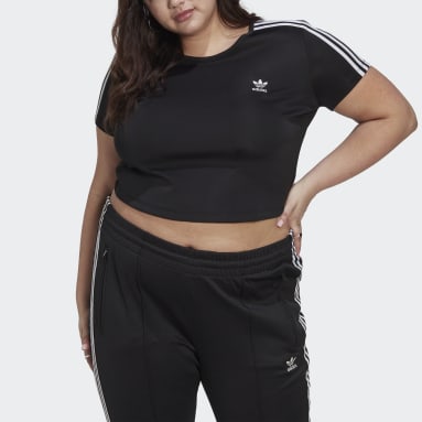 Frauen Originals adicolor Classics Crop 3-Streifen T-Shirt – Große Größen Schwarz