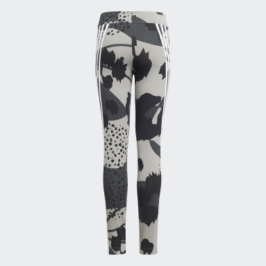 Girls Gym & Training Grey Future Icons Sport Cotton 3-Stripes Wild Shapes Allover-Print Tights