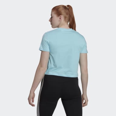 T-shirt Essentials Loose 3-Stripes Cropped Bleu Femmes Sportswear