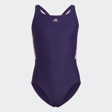 Girls Swimming Purple Colorblock 3-Stripes Swimsuit