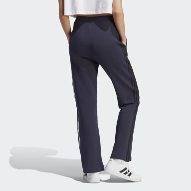 Women Sportswear Blue 3-Stripes High Rise Joggers with Chenille Flower Patches