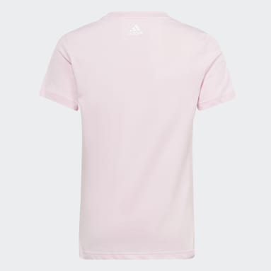T-shirt Essentials Linear Logo Cotton Slim Fit Rosa Ragazza Sportswear