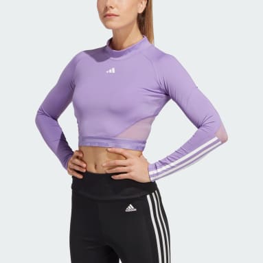 Women Gym & Training Purple AEROREADY Hyperglam Crop Long Sleeve Tee