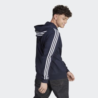 Herr Sportswear Blå Essentials French Terry 3-Stripes Full-Zip Hoodie