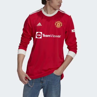 Men Football Red Manchester United 21/22 Long Sleeve Home Jersey