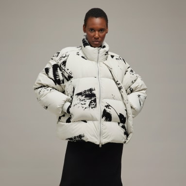 Women Lifestyle Black Y-3 Graphic Flock Puffer Jacket