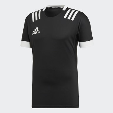Heren Rugby zwart 3-Stripes Rugbyshirt