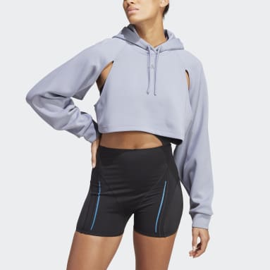 Ženy Tréning A Fitnes fialová Mikina s kapucňou HIIT AEROREADY Crop Training