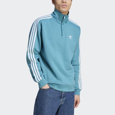 Heren Originals Turquoise Adicolor Classics 3-Stripes Sweatshirt met Halflange Rits