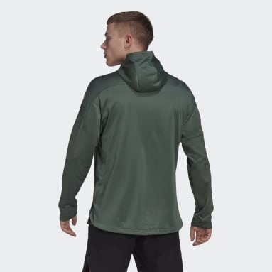 Veste à capuche entièrement zippée chaude Workout Vert Hommes Haltérophilie