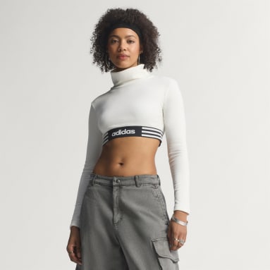 adidas - アディダス Tシャツ クロップド 長袖 背中開き ロゴプリント グレー adidas（アディダス）の「長袖 クロップTシャツ / アディダス