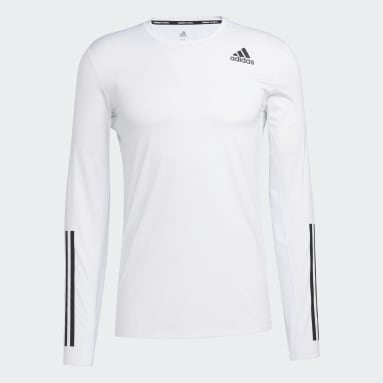 Camiseta Ajustada Manga Larga Techfit 3 Rayas Blanco Hombre Training