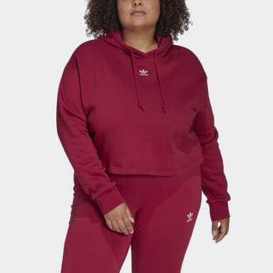 Women's Originals Red Adicolor Essentials Crop Fleece Hoodie (Plus Size)