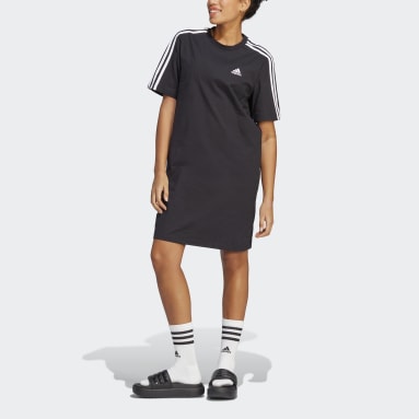 Frauen Sportswear Essentials 3-Streifen Single Jersey Boyfriend T-Shirt-Kleid Schwarz