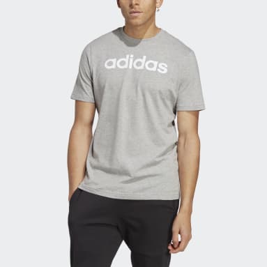 ผู้ชาย Sportswear สีเทา เสื้อยืดผ้าซิงเกิลเจอร์ซีย์ปักโลโก้แนวนอน Essentials