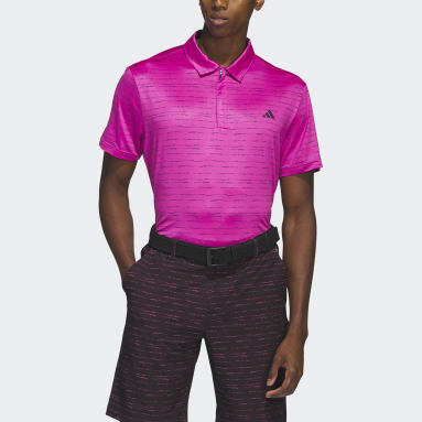 Men's Golf Pink Stripe Zip Golf Polo Shirt