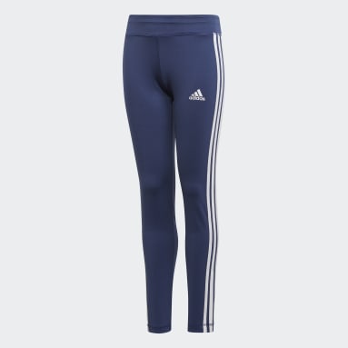Girls Gym & Training Blue Equip 3-Stripes Tights