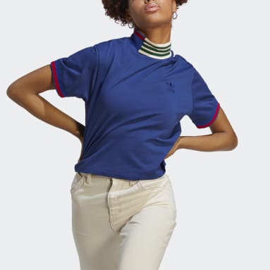 T-shirt crop à col côtelé Bleu Femmes Originals
