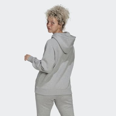 Women Sportswear Grey Oversized Hooded Sweatshirt