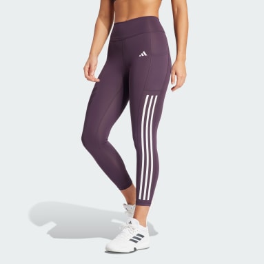 Women Training Purple Optime 3-Stripes Full-Length Leggings