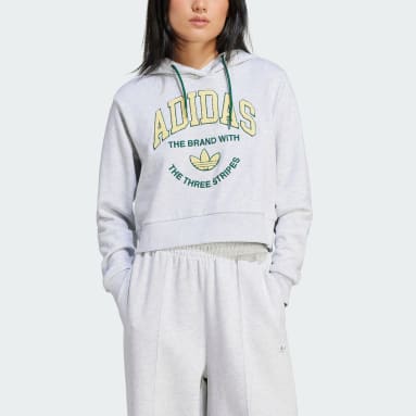 adidas Crop Full-Zip Loungewear Hoodie - Grey, Women's Lifestyle