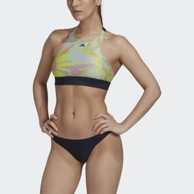 Women Swimming Green Positivisea Print Bikini Set