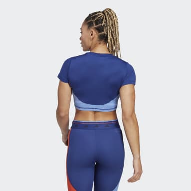 Dames Fitness En Training blauw Training Colorblock Crop-Top