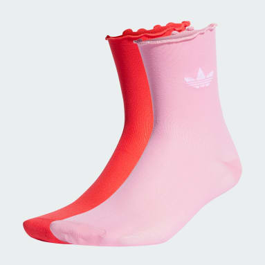 Women Originals Pink Semi-Sheer Ruffle Crew Socks 2 Pairs