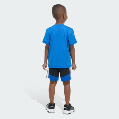 Two-Piece Short Sleeve Mélange Tee and Colorblock 3-Stripes Shorts Set