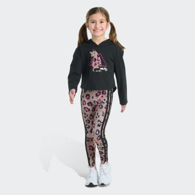 2-Piece Long Sleeve Hooded Tee & Printed 3-Stripe Legging