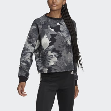 Women Sportswear Black Allover Print Sweatshirt