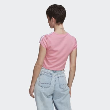 Frauen Originals adicolor Classics Crop 3-Streifen T-Shirt Rosa