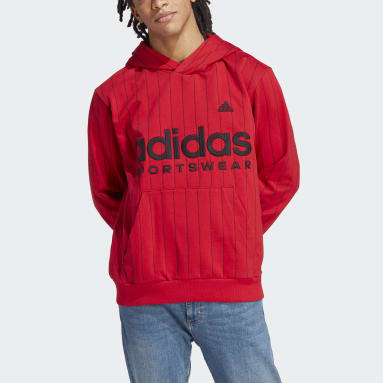 Camisola Listrada com Capuz em Fleece Vermelho Homem Sportswear