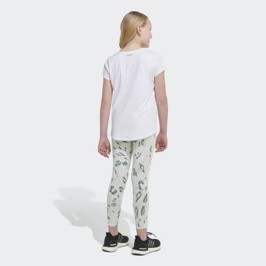 Youth Sportswear Green Allover Print Cotton 3-Stripes Floral Tights (Extended Size)