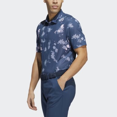 Men Golf Blue Splatter-Print Polo Shirt