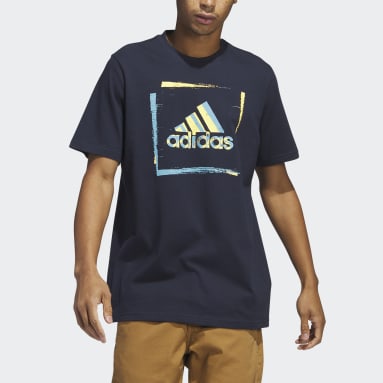 T-shirt graphique et bicolore à manches courtes Stencil Bleu Hommes Sportswear