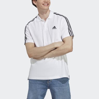 Men Sportswear White Essentials Piqué Embroidered Small Logo 3-Stripes Polo Shirt