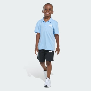 Two-Piece Short Sleeve Polo Shirt and Elastic Waistband Shorts Set