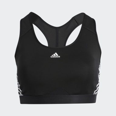 Women Gym & Training Black adidas Powerreact Training Medium-Support 3-Stripes Bra (Plus Size)