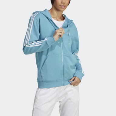 Polerón con Capucha Essentials 3 Tiras Azul Mujer Sportswear