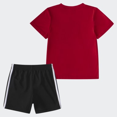 Infant & Toddler Training Red Cotton Graphic Tee and Shorts Set