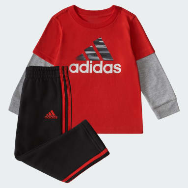 Infant & Toddler Training Red Two-Piece Layered Cotton Tee and Fleece Pant Set