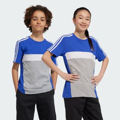 Tiberio 3-Stripes Colorblock Cotton T-skjorte, barn Blå