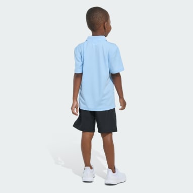 Two-Piece Short Sleeve Polo Shirt and Elastic Waistband Shorts Set