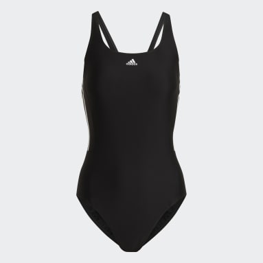 Kvinder Svømning Sort Mid 3-Stripes badedragt