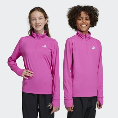 Děti Sportswear růžová Tričko Running AEROREADY Half-Zip Long Sleeve