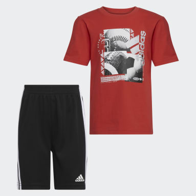 Children Training Red Graphic Tee and Shorts Set