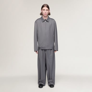 Y-3 PINSTRIPE REFINED WOOL WIDE LEG PANTS