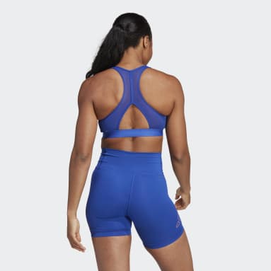 Top Médio Suporte Powerreact Hyperbright Azul Mulher Training